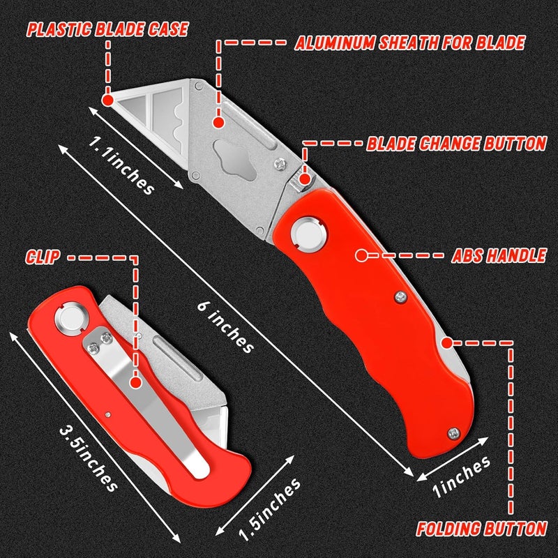 Jetmore 4 Pack Folding Utility Knife with Extra 10Pcs Blades, Box Cutters for Home, Office, Warehouse, Durable Razor Knife, Box Knife, Box Opener, Small Box Cutter with Clip, Navajas de Trabajo - Image 5